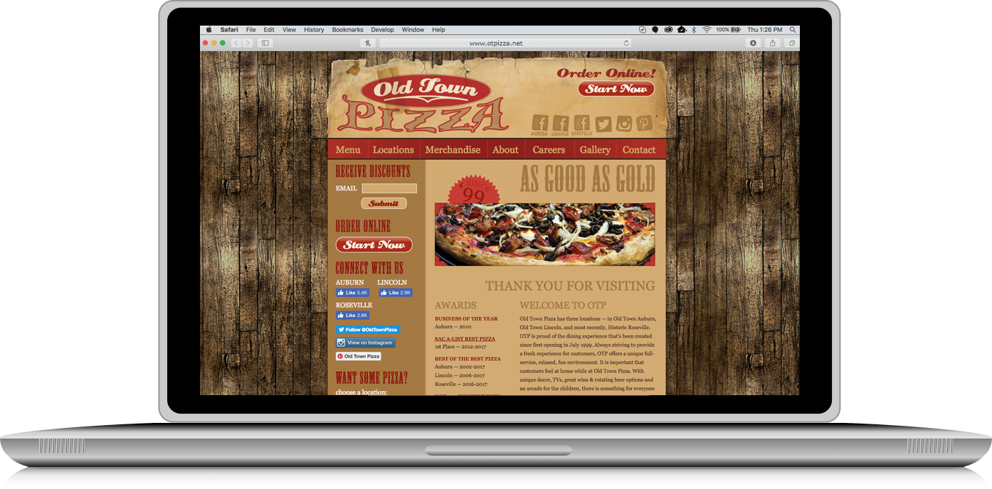 Old Town Pizza website